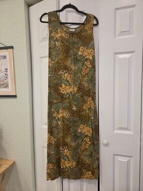 Vintage 90s Style Studio Green & Yellow Tropical Floral Maxi Dress